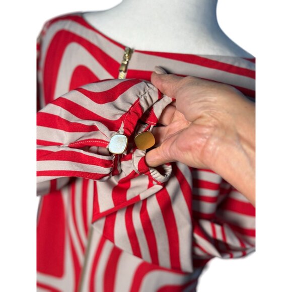 Tahari Arthur S. Levine Women’s Dress Size 10 Red White Geometric Print Career - Picture 9 of 10